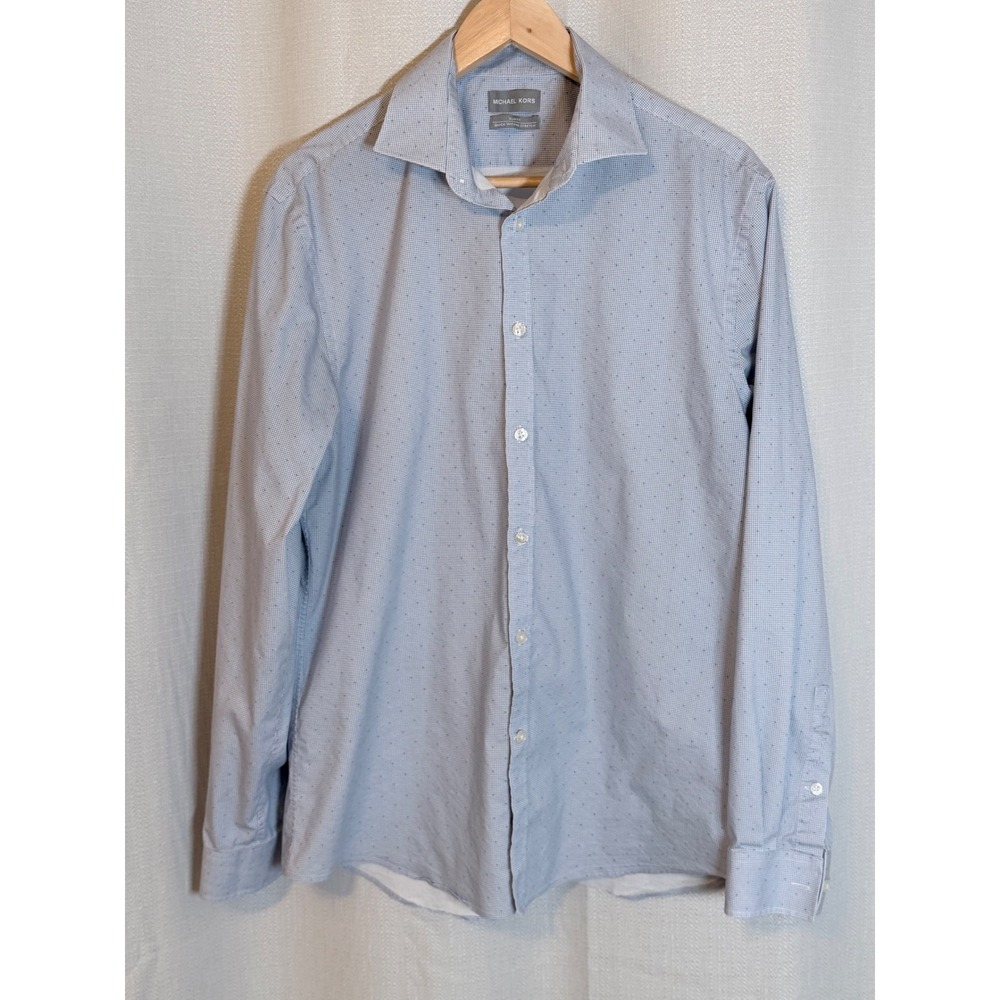Michael Kors Button Down Mens L Blue Excellent Quick Wicking Stretch Slim Fit